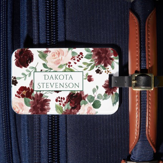 Rustieke Blooms | Terracotta en Marsala Monogram Bagagelabel (Voorkant Insitu 4)