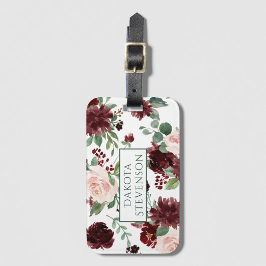 Rustieke Blooms | Terracotta en Marsala Monogram Bagagelabel (Voorkant (verticaal))