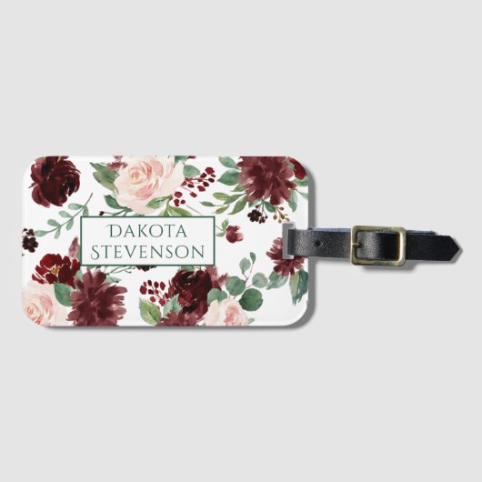 Rustieke Blooms | Terracotta en Marsala Monogram Bagagelabel (Voorkant (horizontaal))