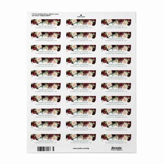 Rustieke Blooms | Terracotta en Marsala Red Adres Etiket (Full Sheet)