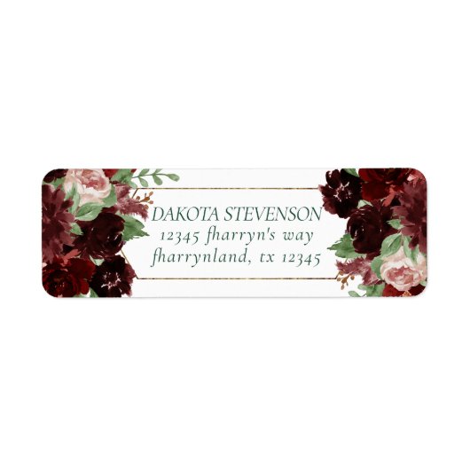 Rustieke Blooms | Terracotta en Marsala Red Adres Etiket (Voorkant)