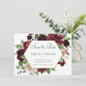 Rustieke Blooms | Terracotta en Marsala Red Floral Save The Date (Staand voorkant)