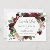 Rustieke Blooms | Terracotta en Marsala Red Floral Save The Date (Voorkant)