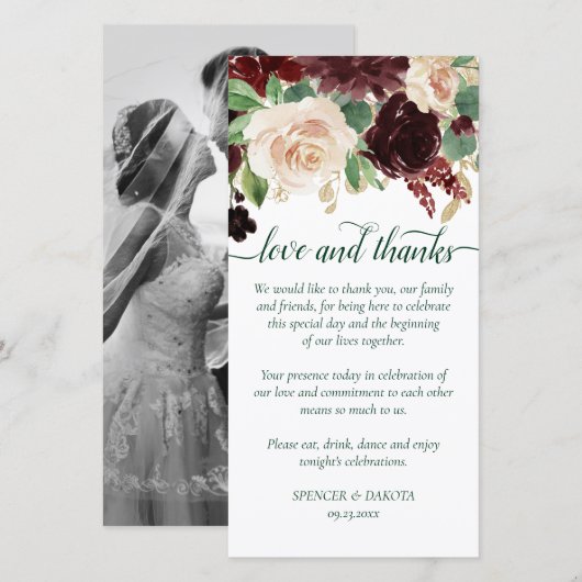 Rustieke Blooms | Terracotta en Marsala Red Foto Bedankkaart (Voorkant / Achterkant)