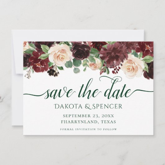 Rustieke Blooms | Terracotta en Marsala Red Garlan Save The Date (Voorkant)