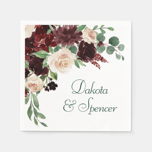 Rustieke Blooms | Terracotta en Marsala Rood Boeke Servet (Voorkant)