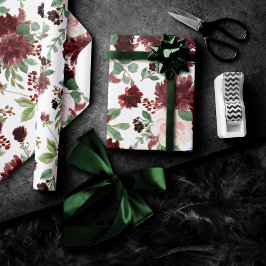 Rustieke Blooms | Terracotta en Marsala rood patro Cadeaupapier
