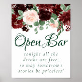 Rustieke Blooms | Terracotta Marsala Red Open Bar Poster (Voorkant)