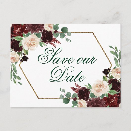 Rustieke Blooms | Terracotta Marsala Save the Date Briefkaart (Voorkant)
