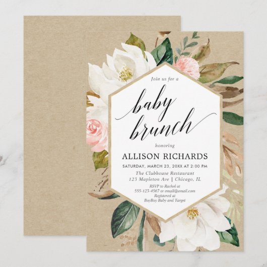 Rustieke blos blos wit meisje baby brunch douche kaart (Voorkant / Achterkant)