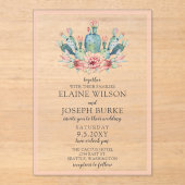 Rustieke Blos Cacti Botanische Natuur Woestijn Bru Acryl Uitnodigingen (Voorkant)