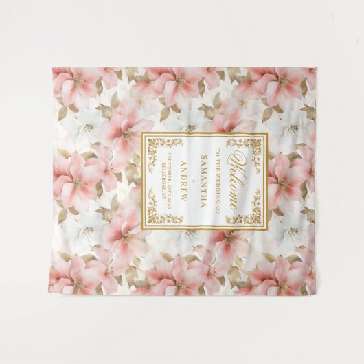 Rustieke blos ivoor waterverf bruiloft achtergrond wandkleed (Voorkant (horizontaal))