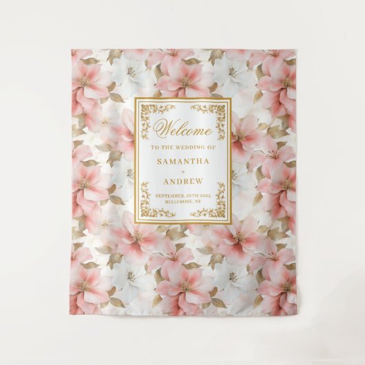 Rustieke blos ivoor waterverf bruiloft achtergrond wandkleed (Voorkant)