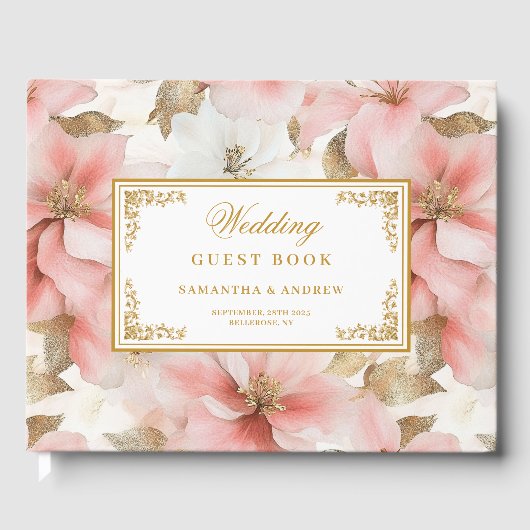 Rustieke blos ivoor waterverf bruiloft gastenboek (Voorkant)