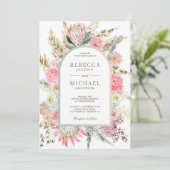 Rustieke Blos Roze Bloem Boho Pampas Gras Bruiloft Kaart (Staand voorkant)