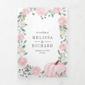 Rustieke Blos Roze Bloemenkleurige Pompoen QR Code Drieluik Uitnodiging (Cover)