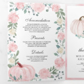 Rustieke Blos Roze Bloemenkleurige Pompoen QR Code Drieluik Uitnodiging (Binnenzijde eerst)