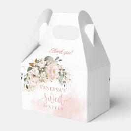 Rustieke blos roze rozen eucalyptus 16e verjaardag bedankdoosjes