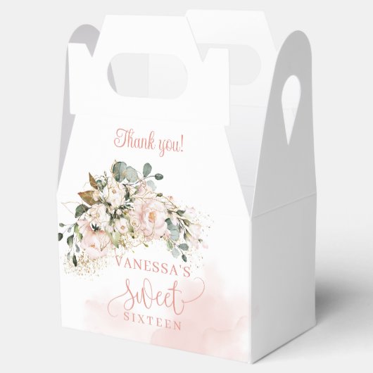 Rustieke blos roze rozen eucalyptus 16e verjaardag bedankdoosjes (Geopend)