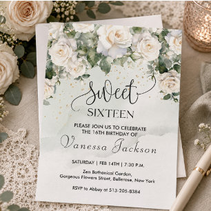 Rustieke blozende roze bloem roosgoud sweet sixtee kaart