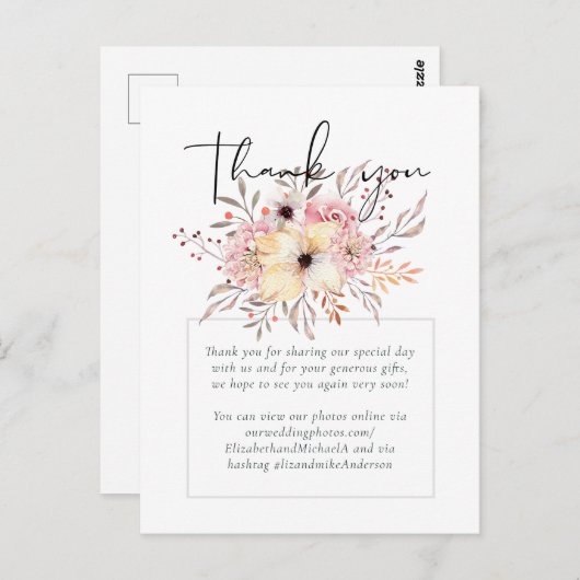 Rustieke Blozende Roze Bloemige Salie Trouwfeest Briefkaart (Voorkant / Achterkant)