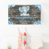 Rustieke Blue Boy Olifant Achtergrond Baby shower Spandoek (Insitu)