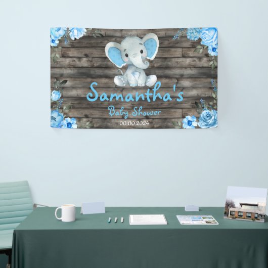 Rustieke Blue Boy Olifant Achtergrond Baby shower Spandoek (Beurs)