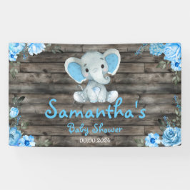 Rustieke Blue Boy Olifant Achtergrond Baby shower Spandoek