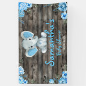 Rustieke Blue Boy Olifant Achtergrond Baby shower Spandoek (Verticaal)