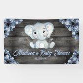 Rustieke Blue Boy Olifant Achtergrond Baby shower Spandoek (Horizontaal)