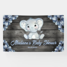 Rustieke Blue Boy Olifant Achtergrond Baby shower Spandoek