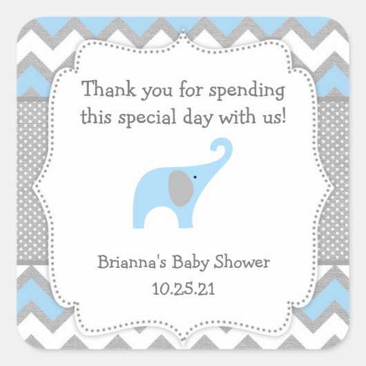 Rustieke Blue Elephant baby shower gunst sticker j (Voorkant)
