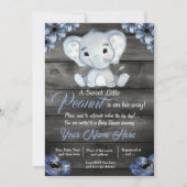 Rustieke Blue Elephant Baby shower Invitation Kaart (Voorkant)