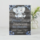 Rustieke Blue Elephant Baby shower Invitation Kaart (Staand voorkant)
