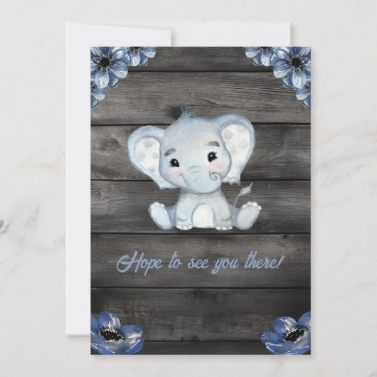 Rustieke Blue Elephant Baby shower Invitation Kaart (Achterkant)