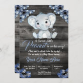 Rustieke Blue Elephant Baby shower Invitation Kaart (Voorkant / Achterkant)