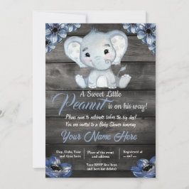 Rustieke Blue Elephant Baby shower Invitation Kaart