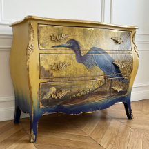 Rustieke  Blue Heron Gold Floral Decoupage