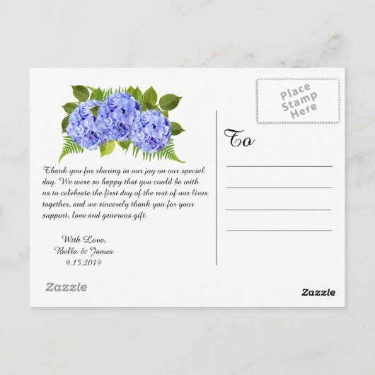 Rustieke Blue Hydrangea bruiloft Dank u Briefkaart (Achterkant)