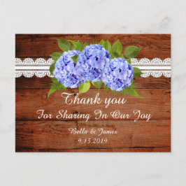 Rustieke Blue Hydrangea bruiloft Dank u Briefkaart