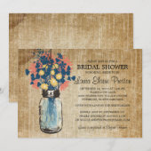 Rustieke Blue Mason Jar en Wildflower Daisies Kaart (Voorkant / Achterkant)