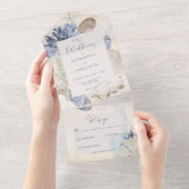 Rustieke Blue Ocean Beach Cream Geen diner All In One Uitnodiging (Afscheurbaar)