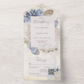 Rustieke Blue Ocean Beach Cream QR-code All In One Uitnodiging (Binnen)