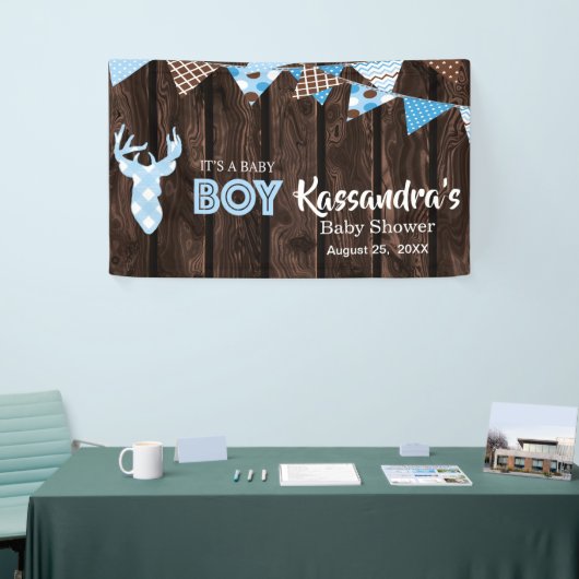 Rustieke Blue Plaid Herten Baby shower Banner (Beurs)