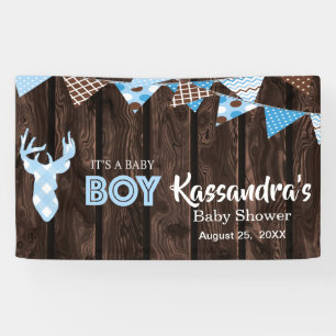 Rustieke Blue Plaid Herten Baby shower Banner