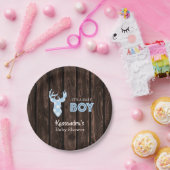 Rustieke Blue Plaid Herten Baby shower Papier Bord (Feest)