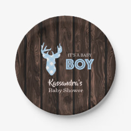 Rustieke Blue Plaid Herten Baby shower Papier Bord