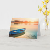 Rustieke Blue Rowboat Verjaardag Kaart (Gele Bloem)