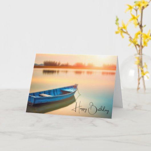 Rustieke Blue Rowboat Verjaardag Kaart (Gele Bloem)