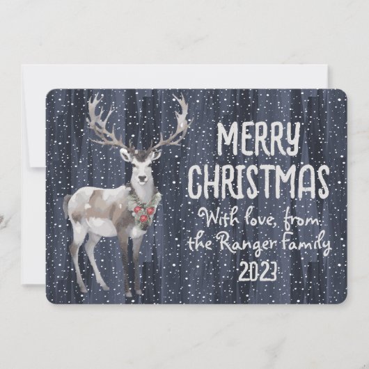 Rustieke Blue Snowy Rendier Kerstmis familie foto Feestdagenkaart (Voorkant)